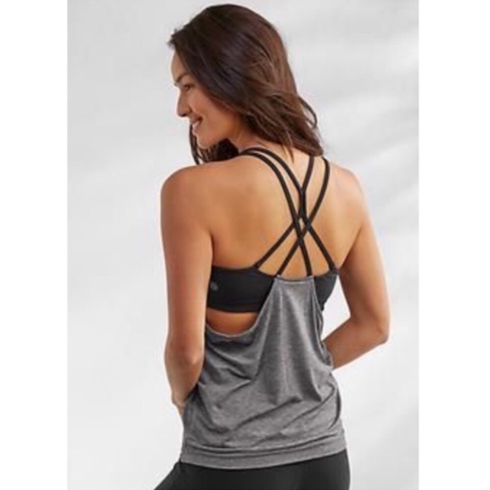Athleta Energize Gray tank with black sports bra